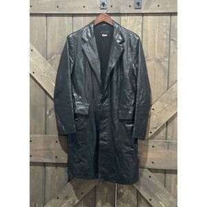 Sisley Vintage Longline Leather Trench Coat Women's size 46, US 12